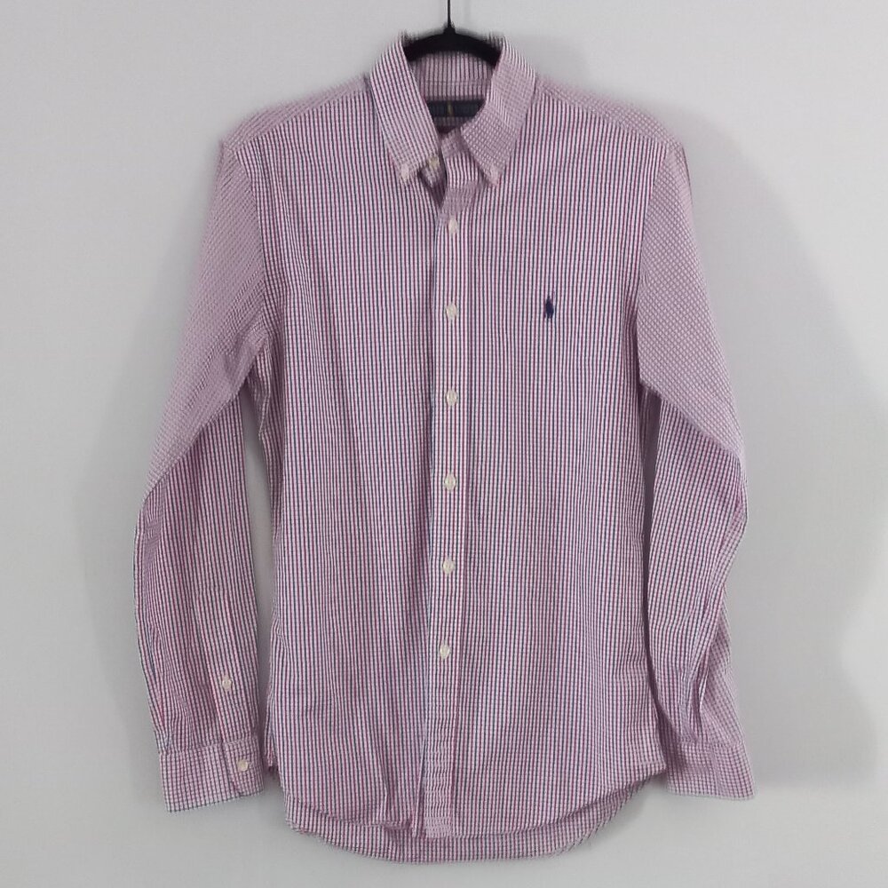 POLO RALPH LAUREN slim fit button up shirt in blue and red tattersall plaid